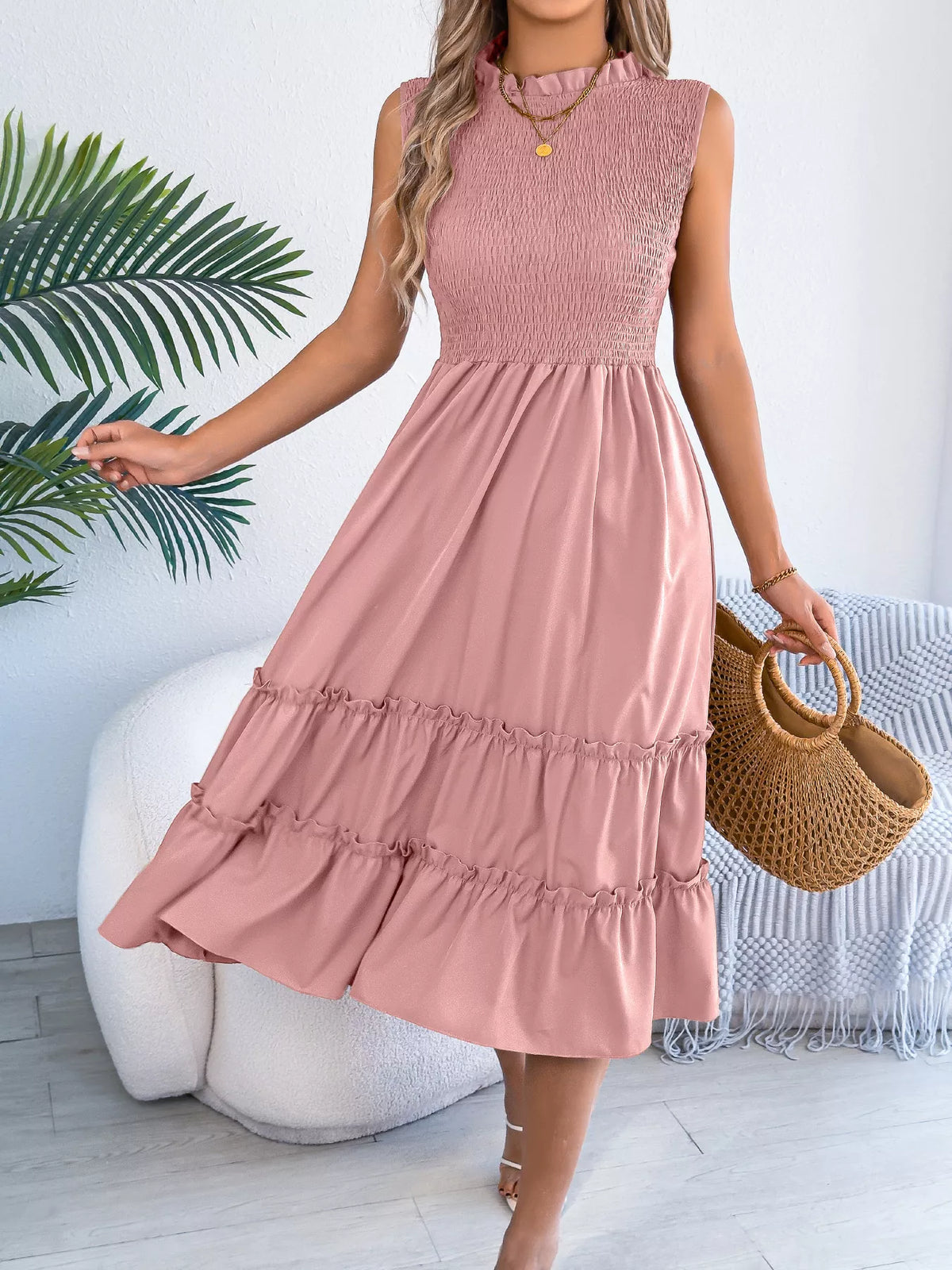 Smocked Sleeveless Tiered Dress (29)