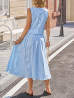 Striped Sleeveless Top Midi Skirt Set (2)