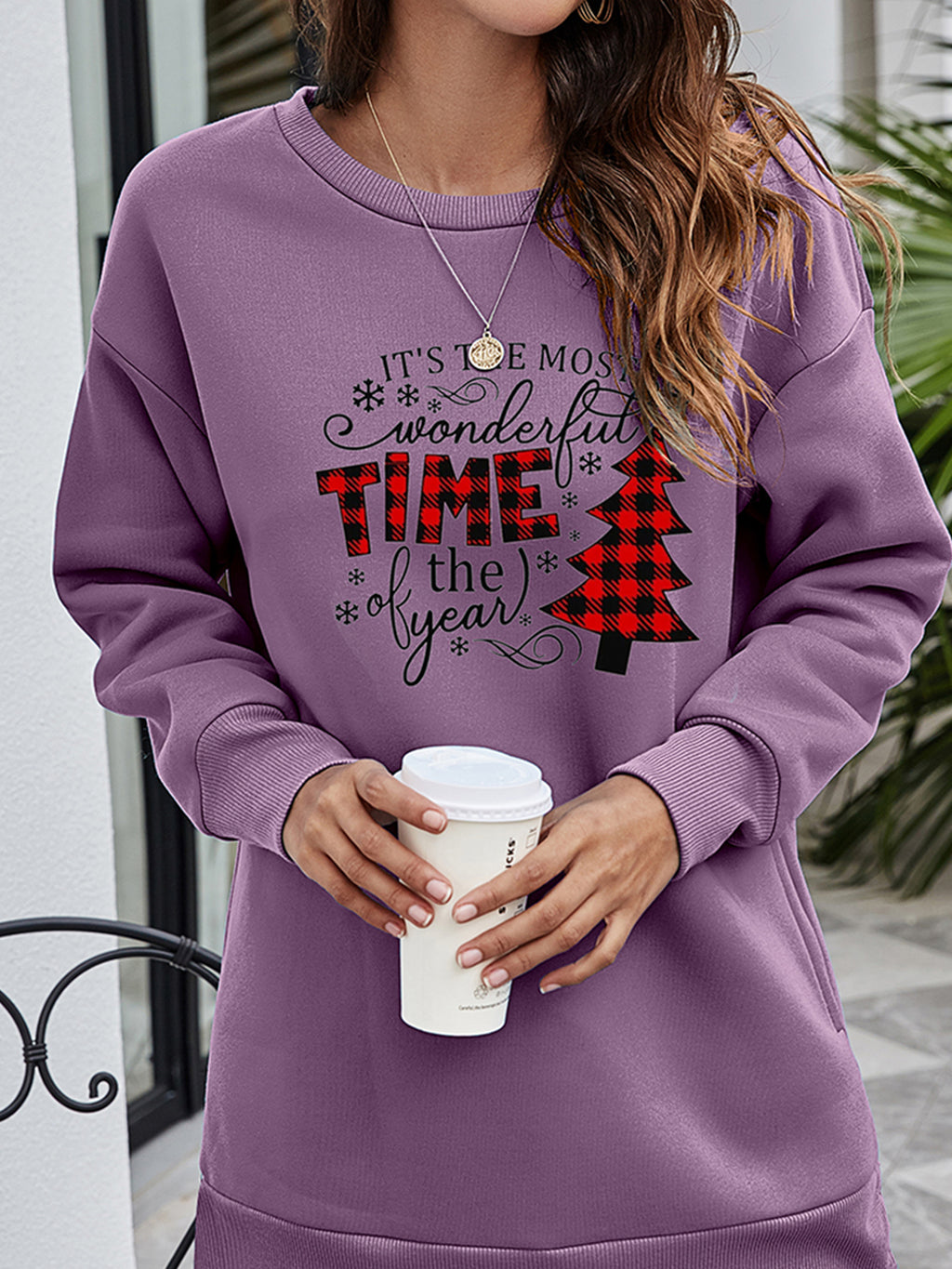 Christmas Tree Graphic Drop Shoulder Sweatshirt (18)