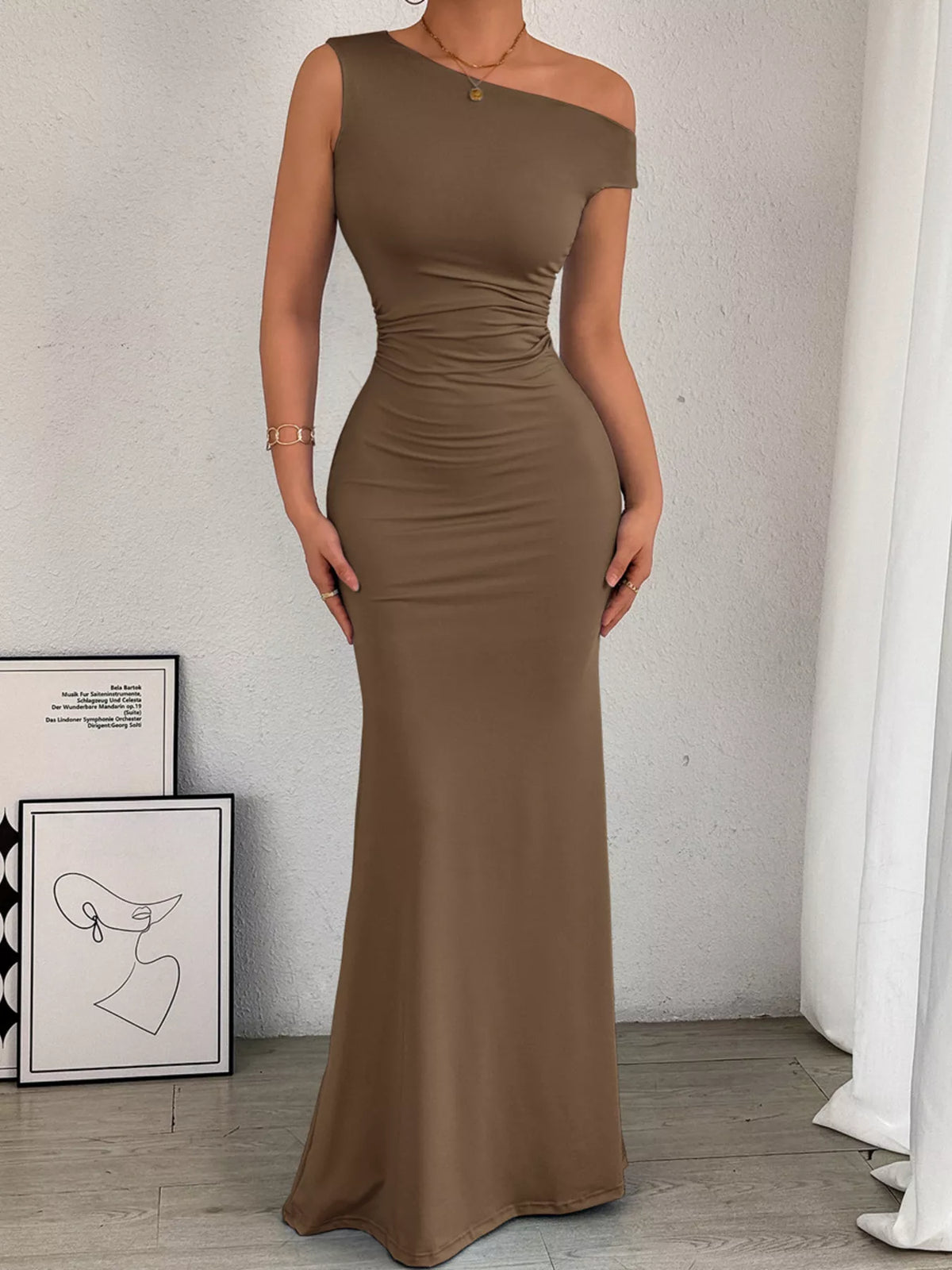 One-shoulder Ruched Bodycon Maxi Dress (11)