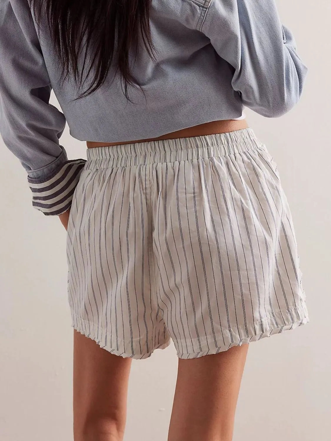Striped Elastic Waist Shorts (3)