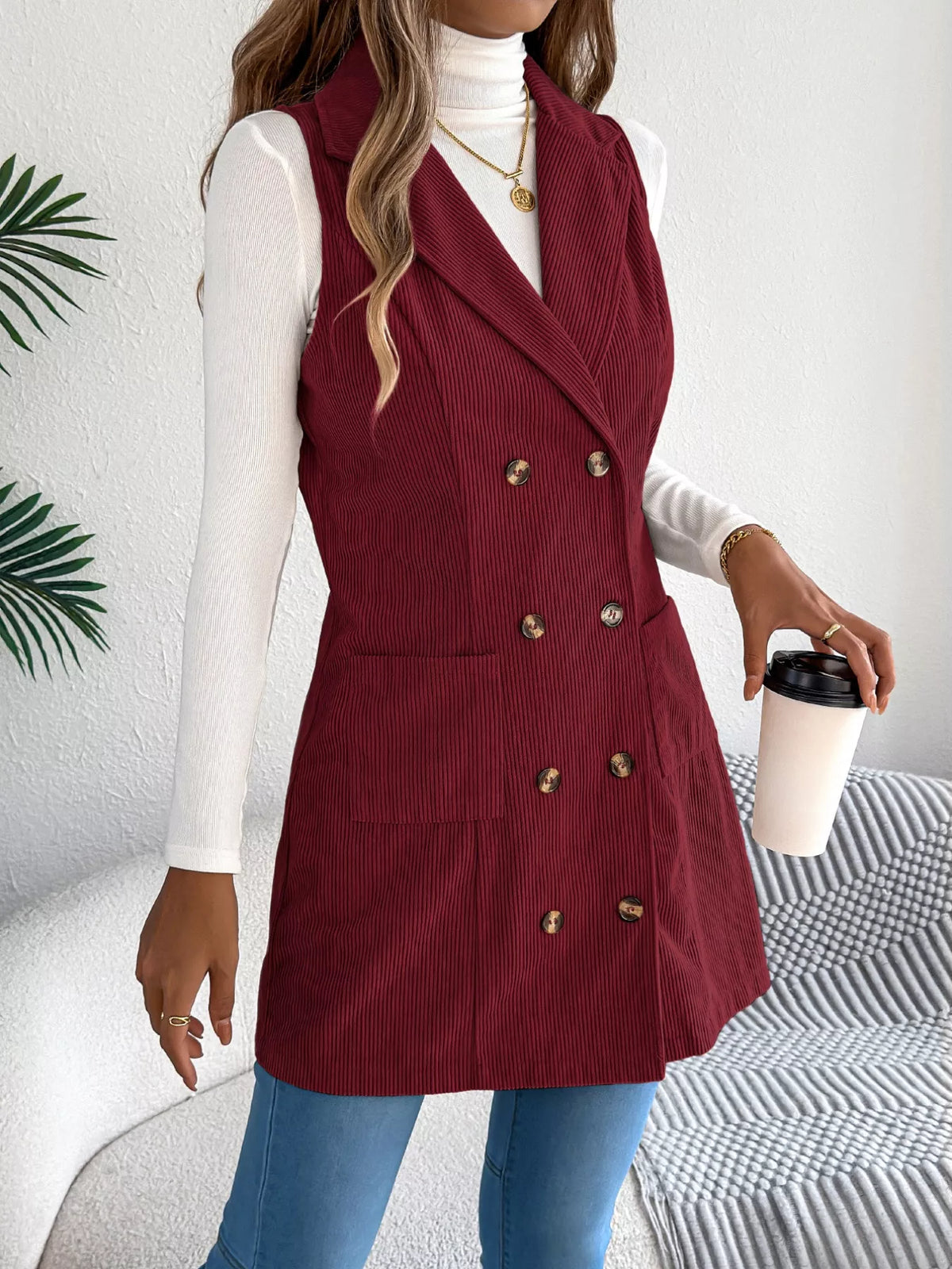 Double-breasted Long Vest Coat (8)