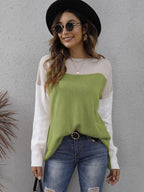 Block Round Neck Dropped Shoulder Sweater (8)