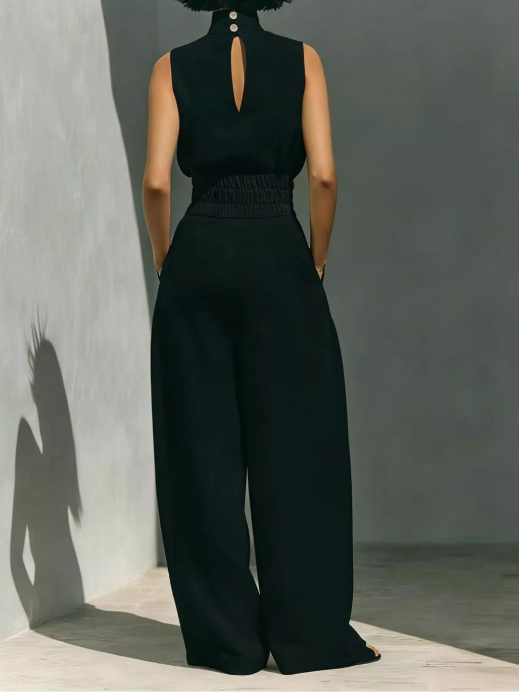 Turtleneck Sleeveless Top Wide-leg Pants Set (10)