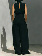 Turtleneck Sleeveless Top Wide-leg Pants Set (10)