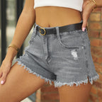 Raw Hem Distressed Denim Shorts (7)