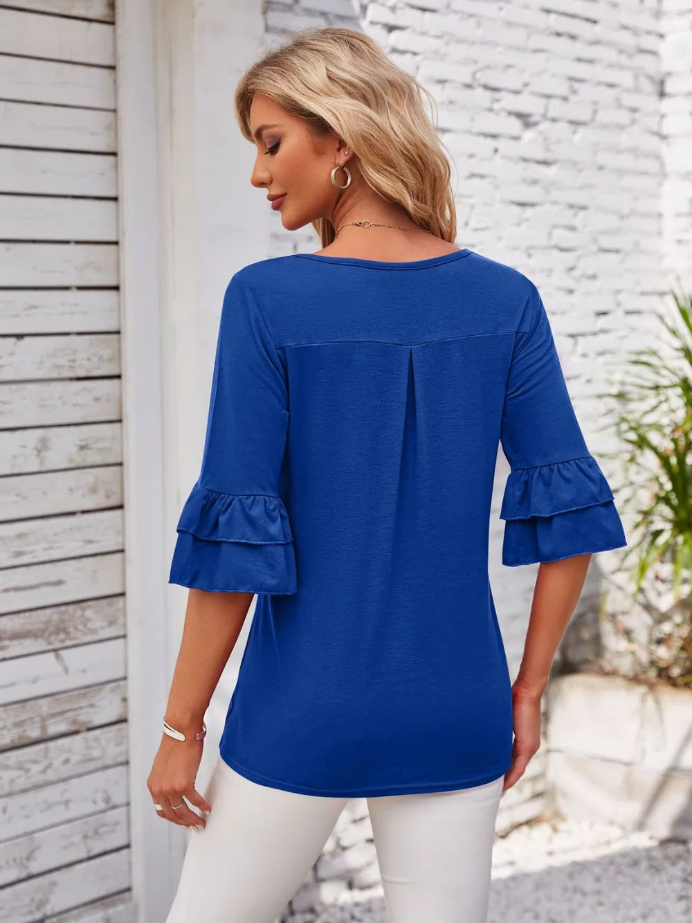 Ruffled Suqare Neck Half Sleeve Blouse (15)