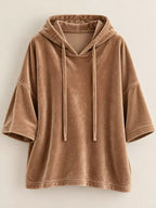 Full Size Velvet Half Sleeve Hoodie Drawstring Plus (23)