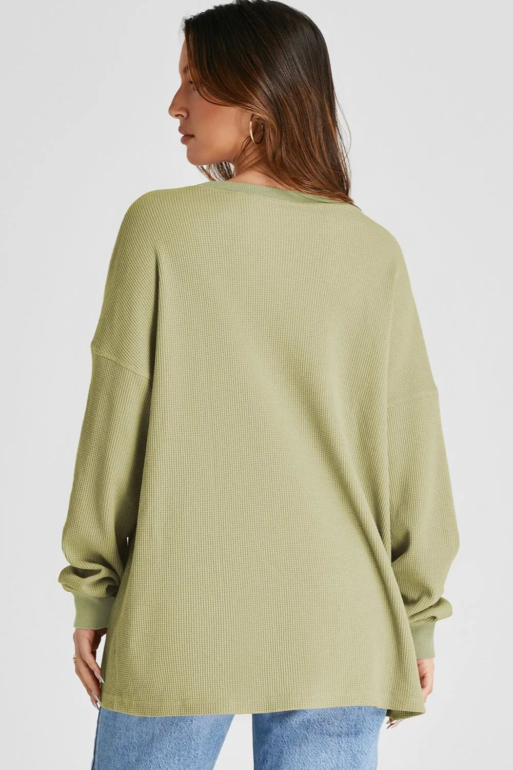 Waffle-knit Long Sleeve Sweatshirt (9)