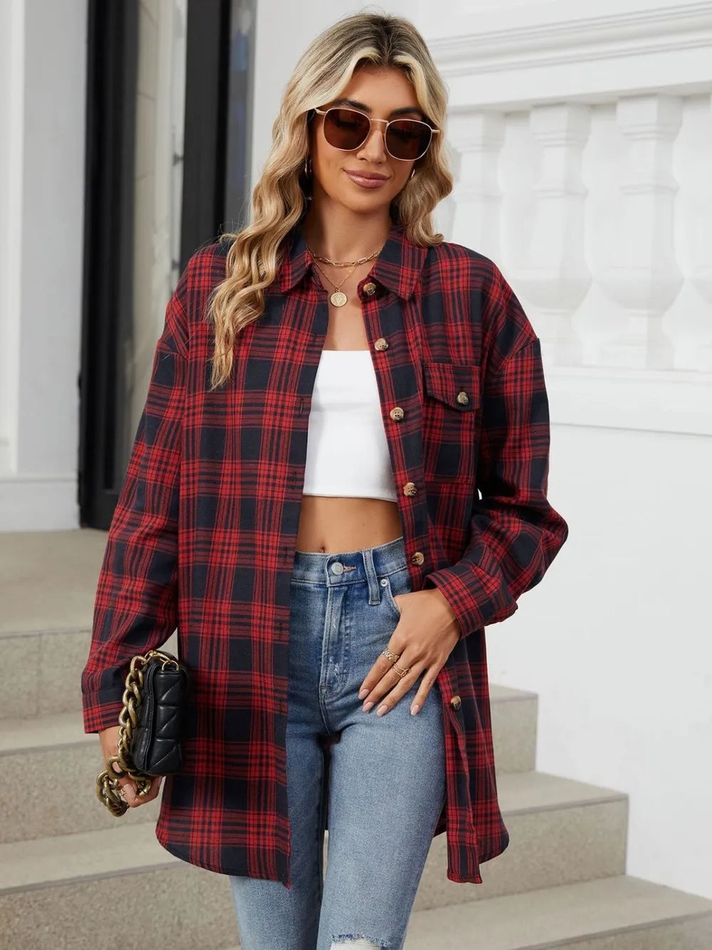 Plaid Collared Neck Long Sleeve Shirt (22)