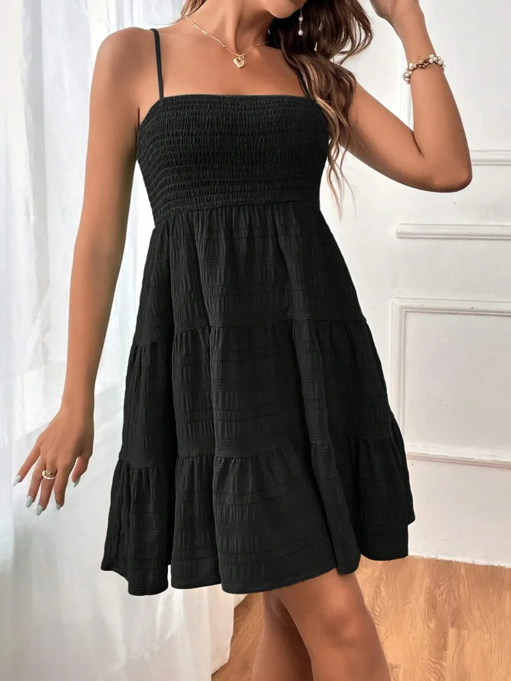 Smocked Tiered Sleeveless Mini Dress (28)