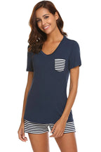 Striped Short Sleeve Top Shorts Lounge Set (4)