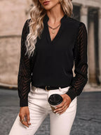 Sheer Sleeve V-neck Blouse (4)