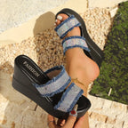 Raw Hem Rhinestone Open Toe Wedge Sandals (2)