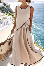 Sleeveless Casual Maxi Dress Contrast Trim
