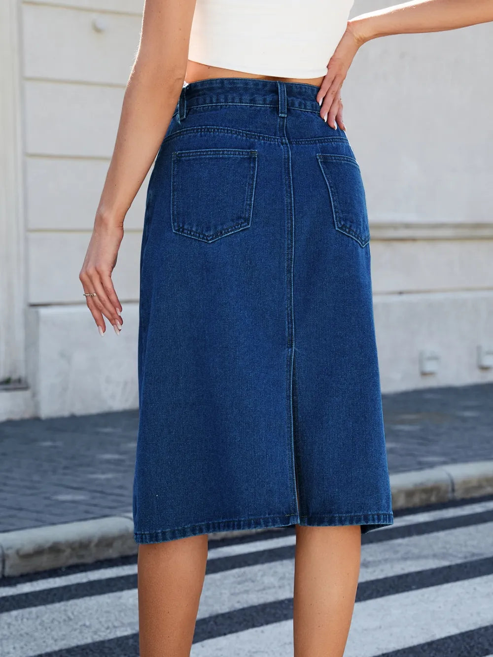 Slit Back Midi Denim Skirt (9)