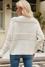 Round Neck Openwork Long Sleeve Pullover Sweater (12)