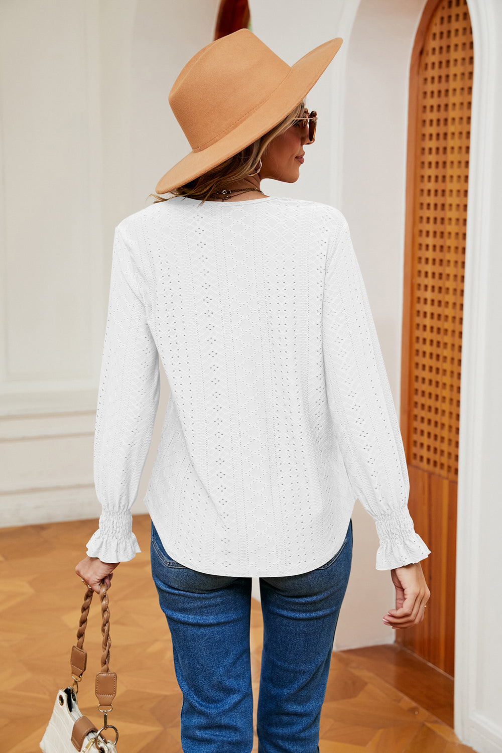 Contrast Flounce Sleeve Blouse (6)