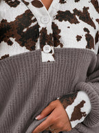 Cow Print Block Waffle Knit Blouse (11)