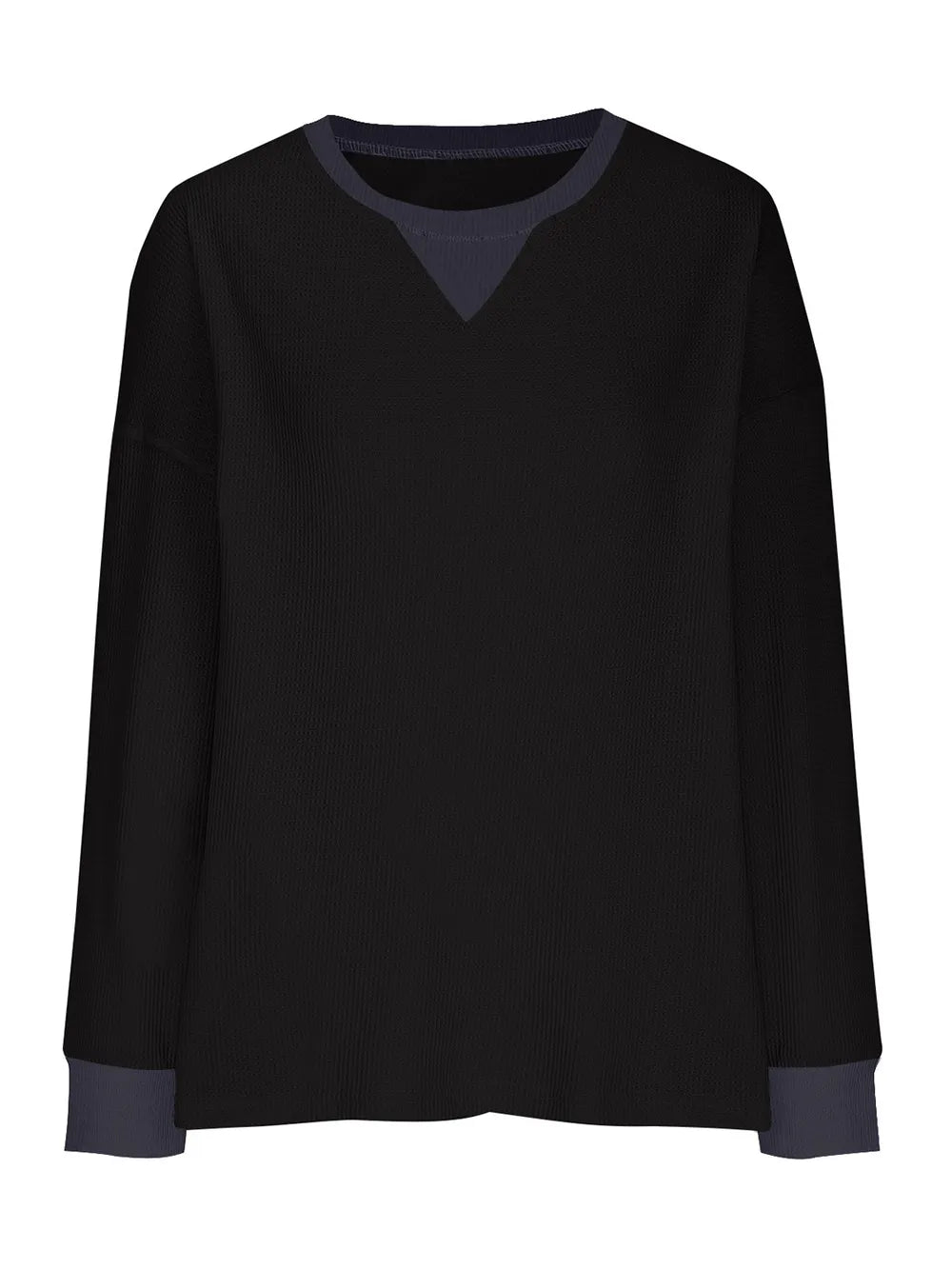 Waffle Knit Round Neck Long Sleeve T-shirt (24)