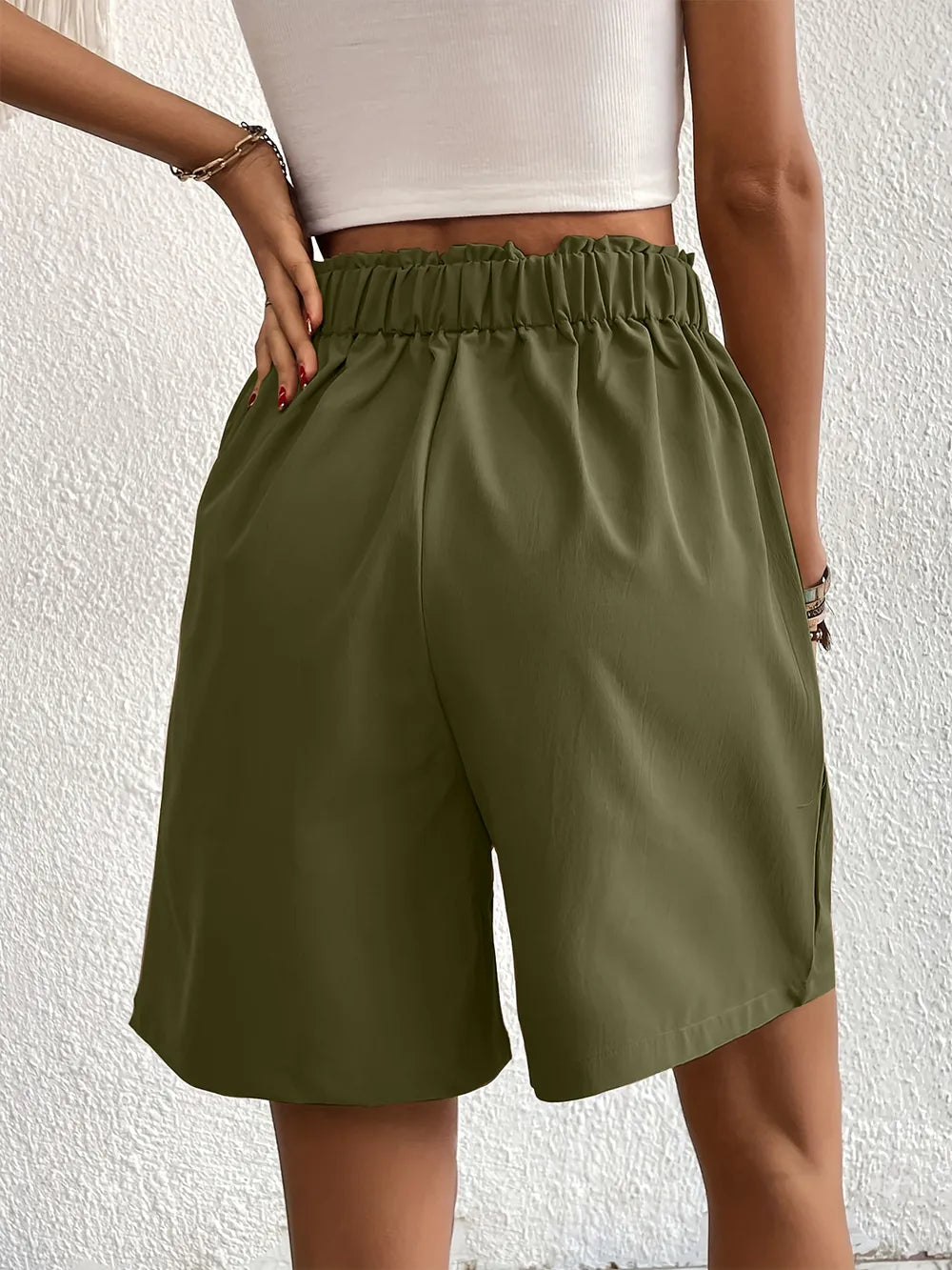 Pocketed Half Elastic Waist Shorts (28)