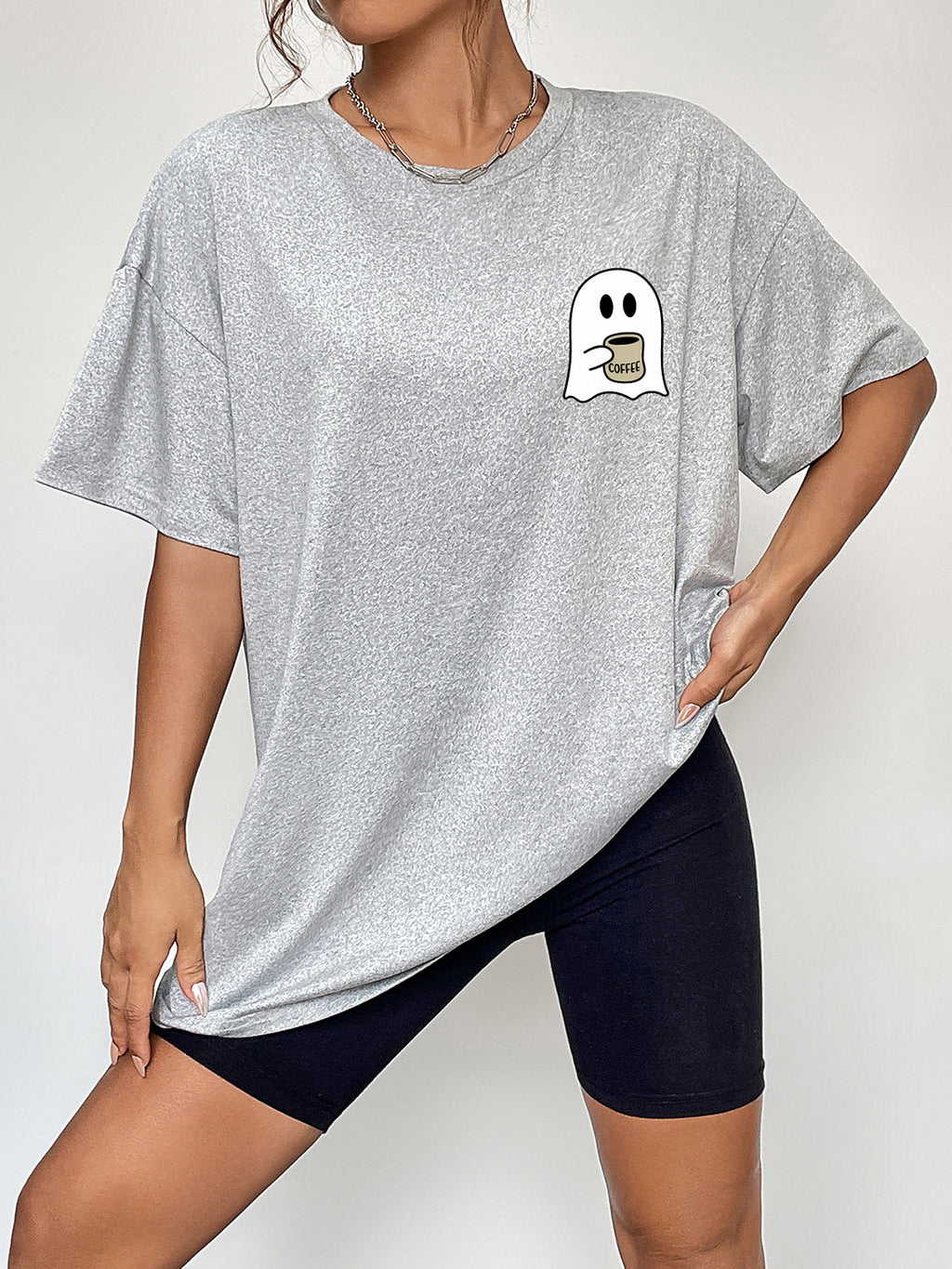 Round Neck Short Sleeve Ghost Graphic T-shirt (9)