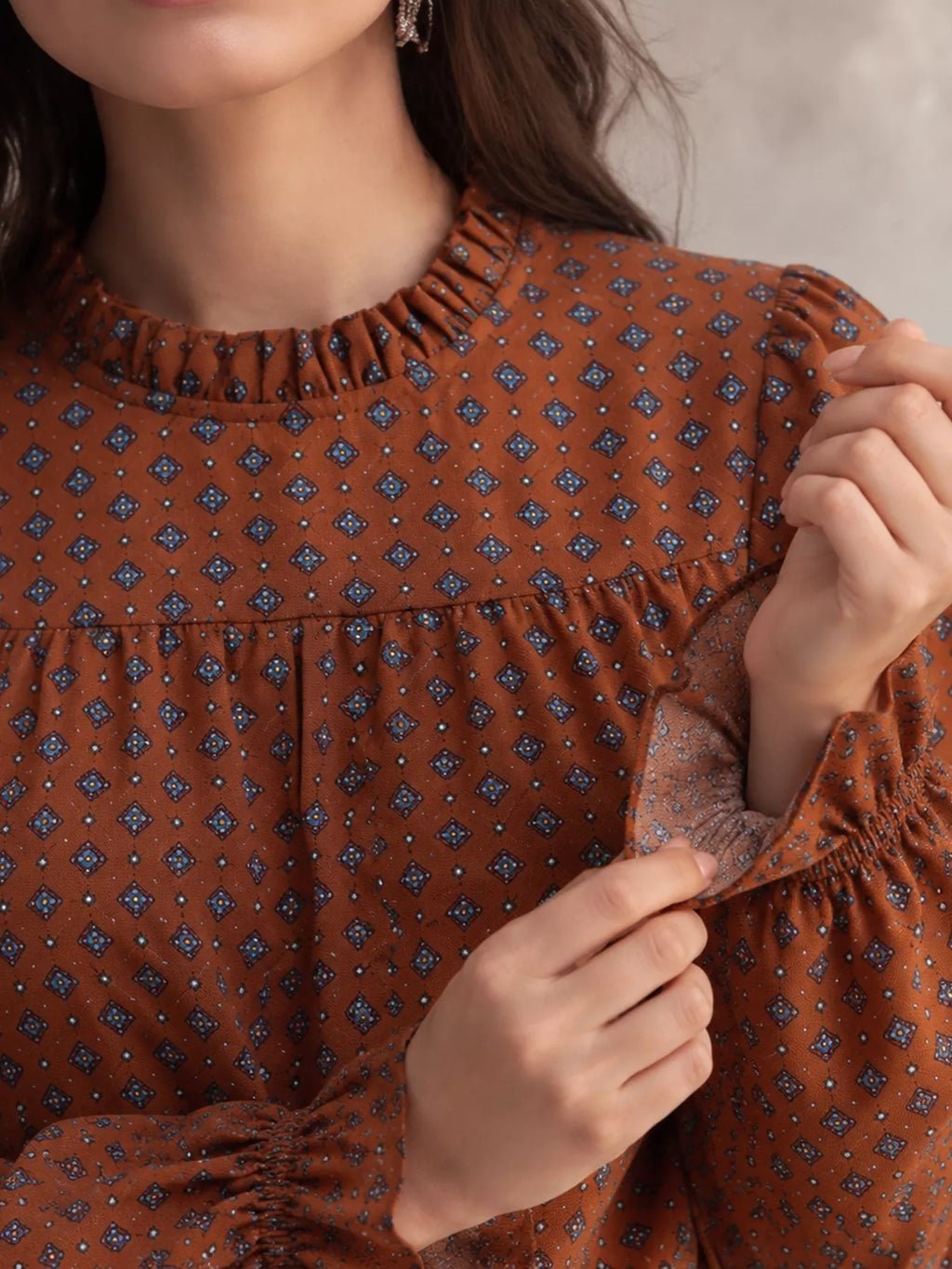 Printed Flounce Sleeve Blouse (5)
