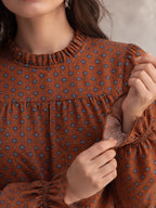 Printed Flounce Sleeve Blouse (5)