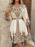 Paisley V-neck 3/4 Sleeve Mini Dress (12)