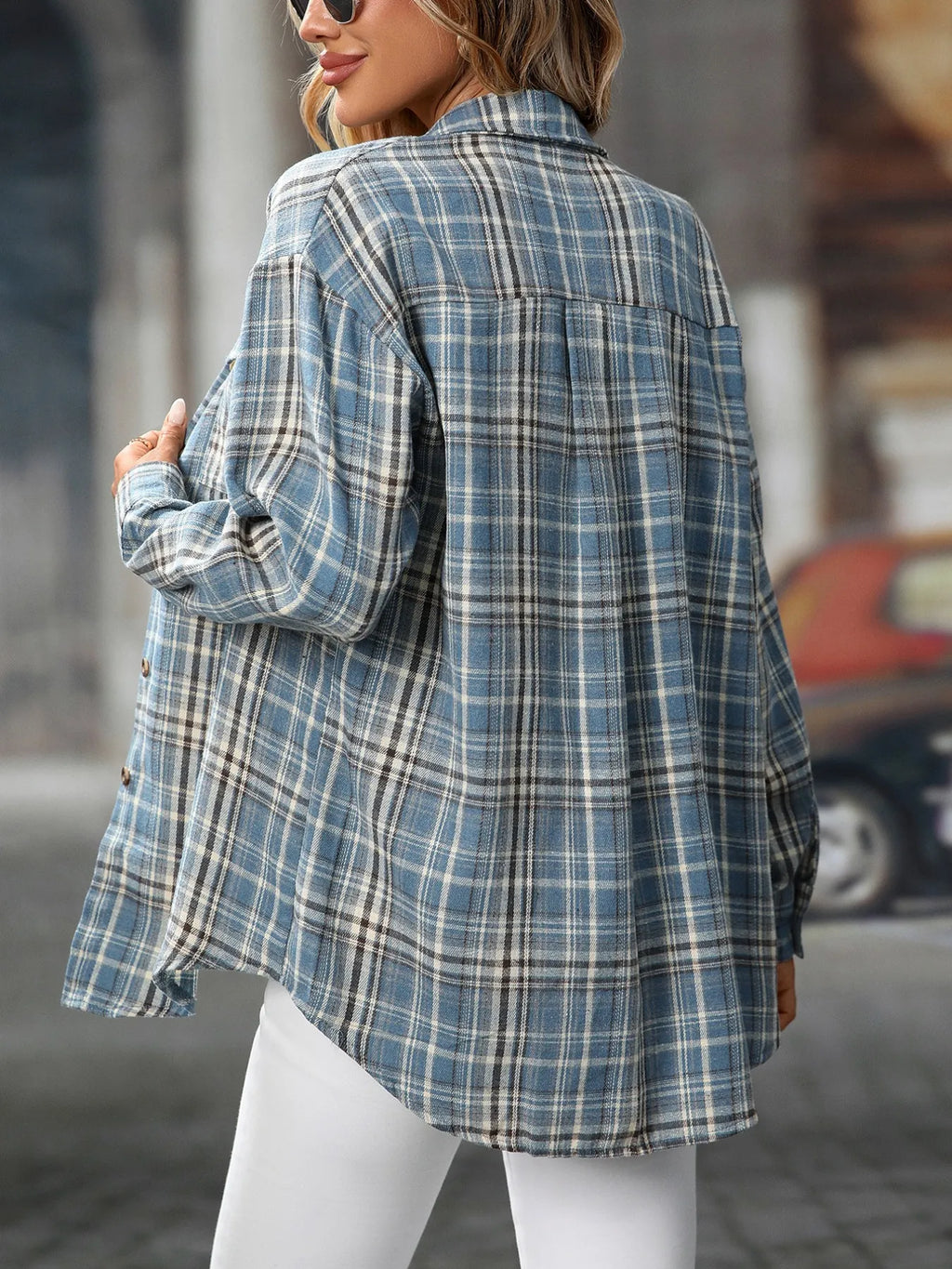 Oversized Plaid Button-up Shirt (23)