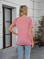 Round Neck Lace Short Sleeve T-shirt (8)