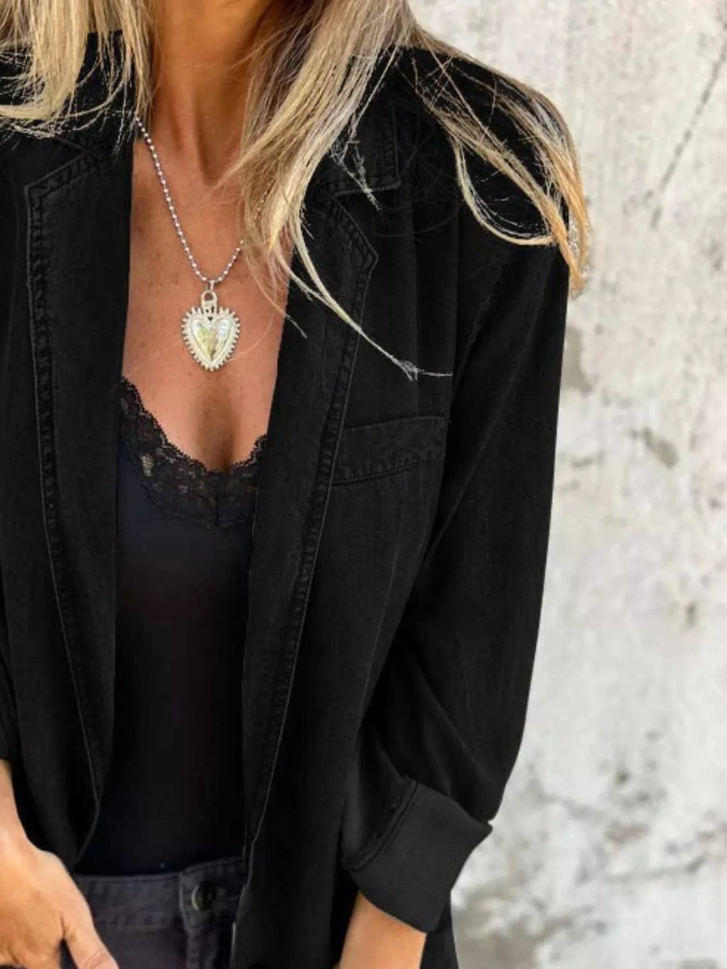 Full Size Button Down Denim Blazer Plus (7)