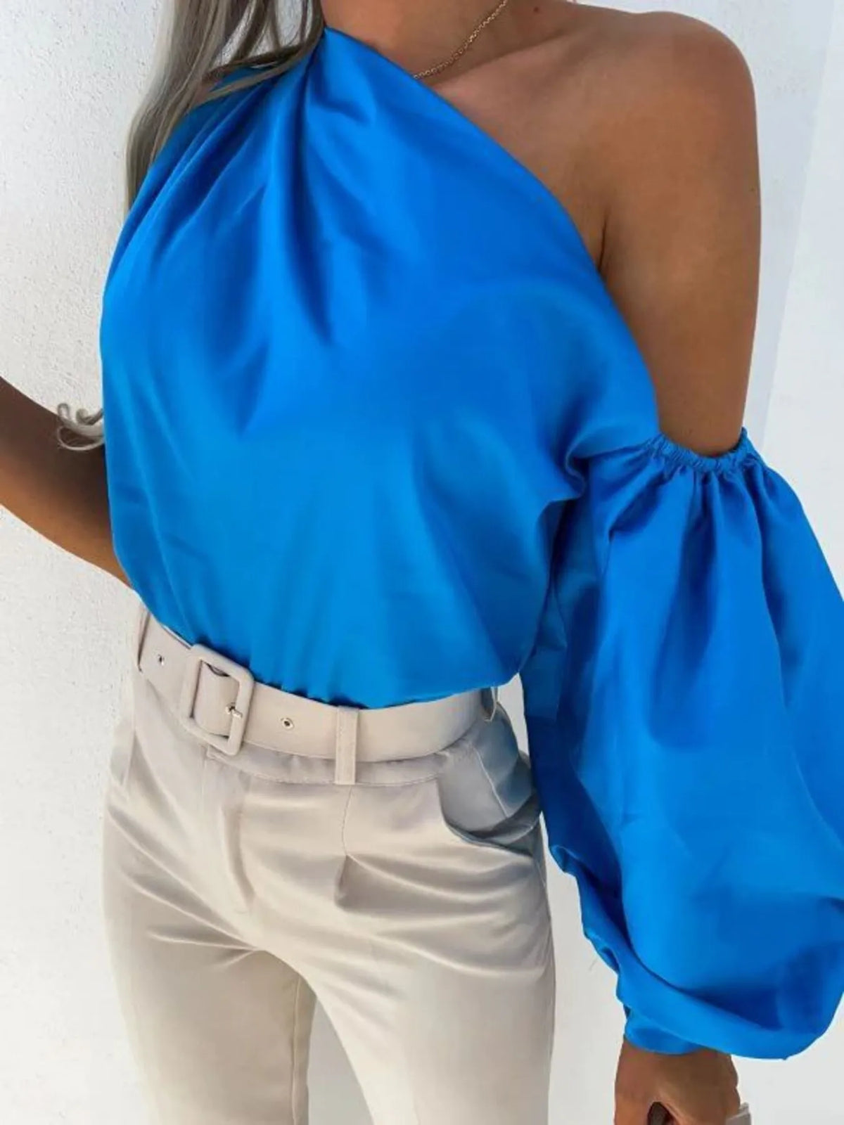 One Shoulder Puff Sleeve Blouse (11)