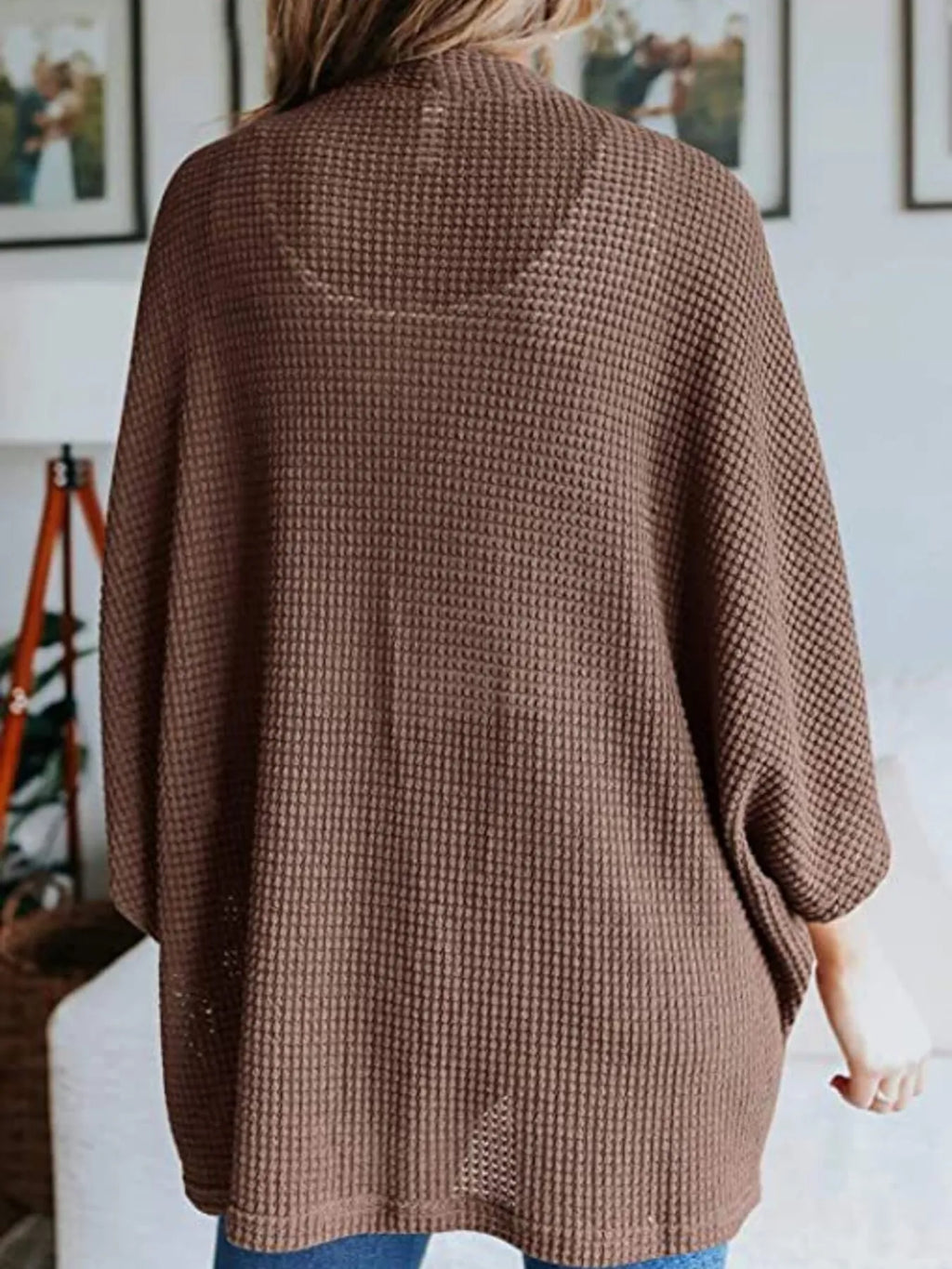 Full Size Open Front Waffle Knit Cardigan Plus (14)