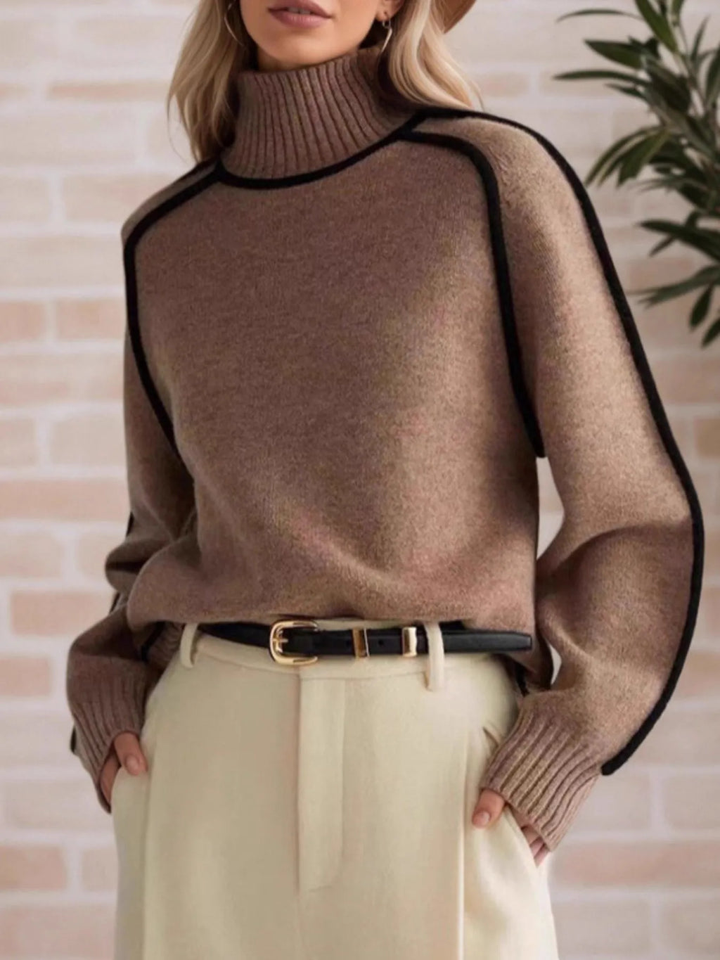 Contrast Trim Turtleneck Sweater (7)