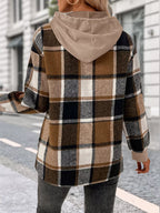 Plaid Drawstring Long Sleeve Hoodie (23)