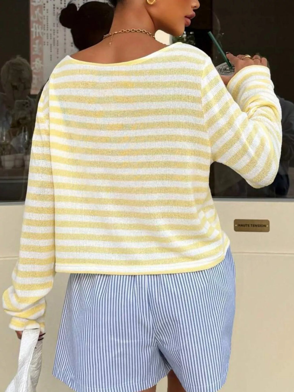 Boat Neck Striped Long Sleeve T-shirt (7)