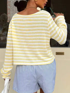 Boat Neck Striped Long Sleeve T-shirt (7)