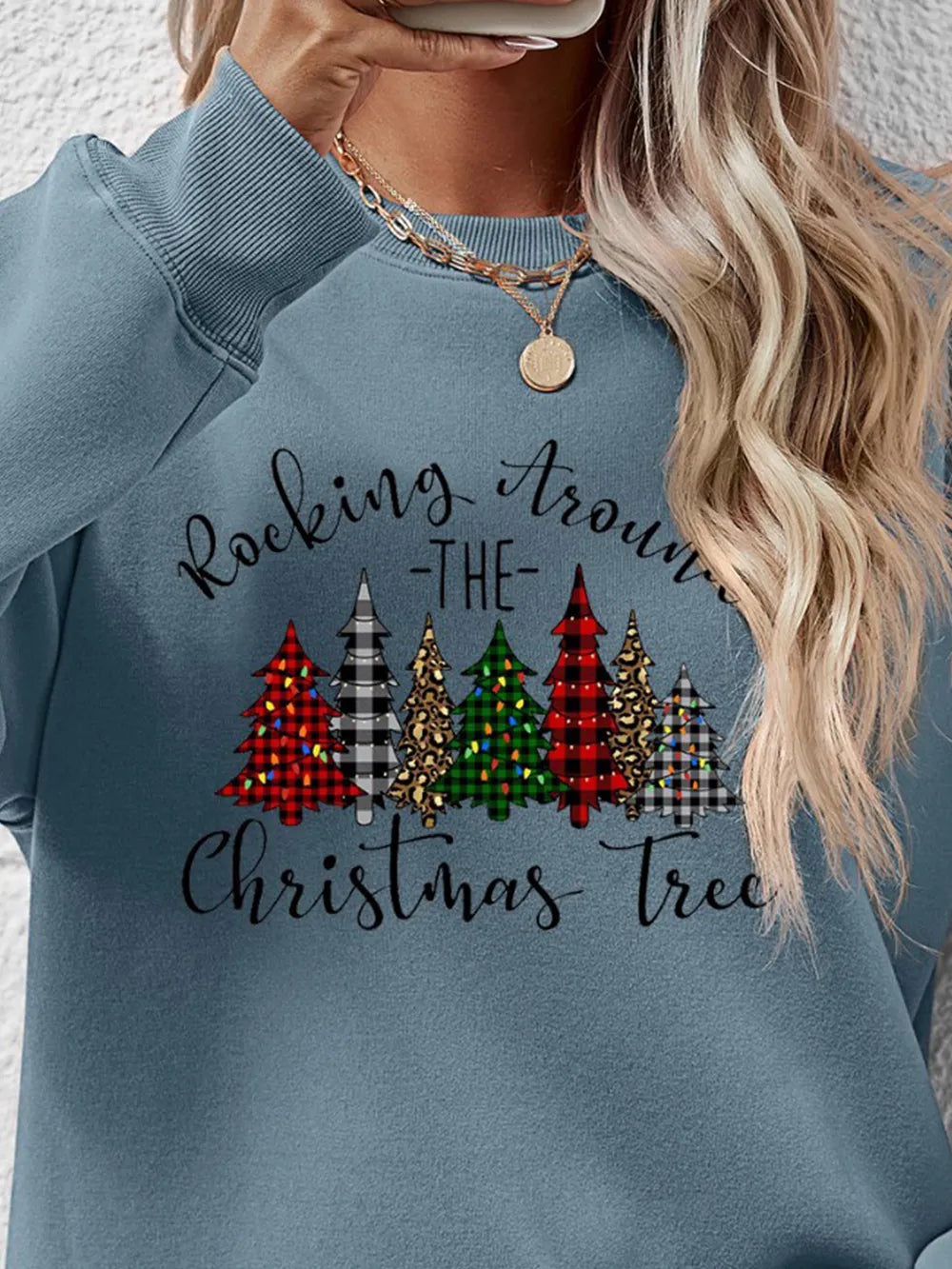 Christmas Tree Graphic Round Neck Sweatshirt (14)