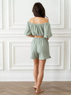 Off-shoulder Cropped Top Shorts Set (5)
