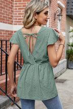 Tied Ruffled Round Neck Peplum T-shirt (16)