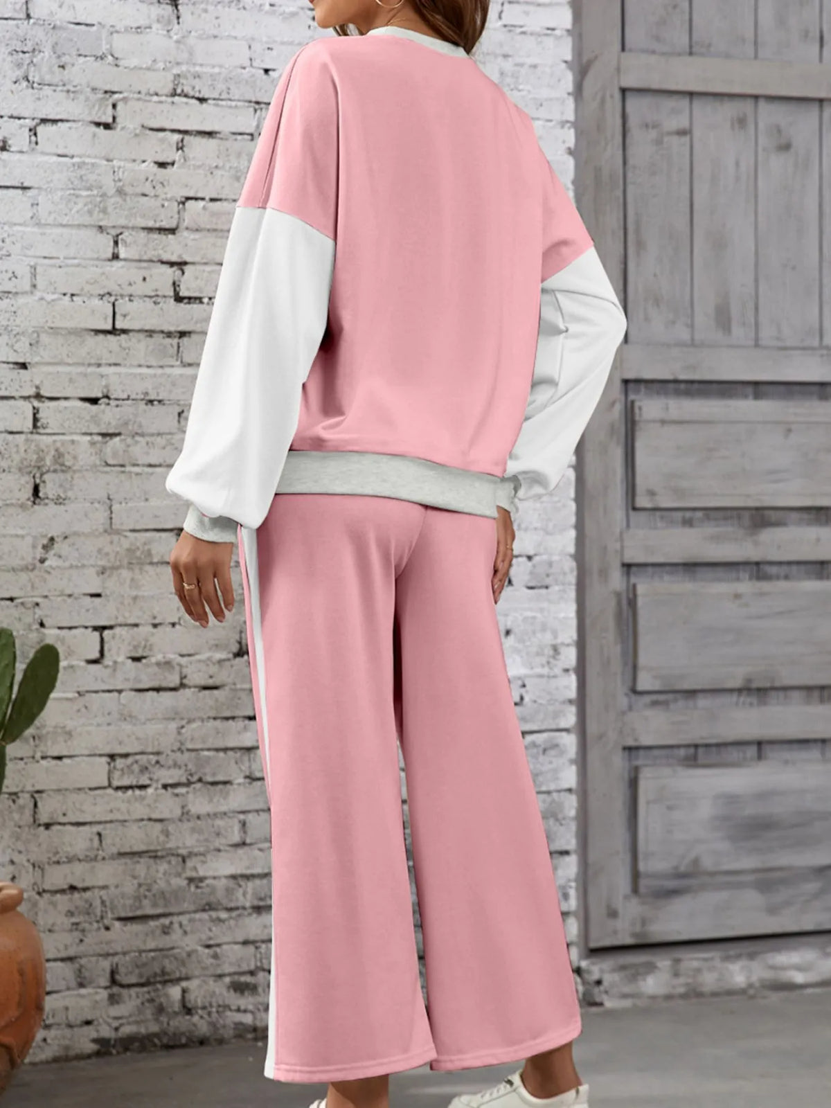 Block Round Neck Top Pants Set (26)