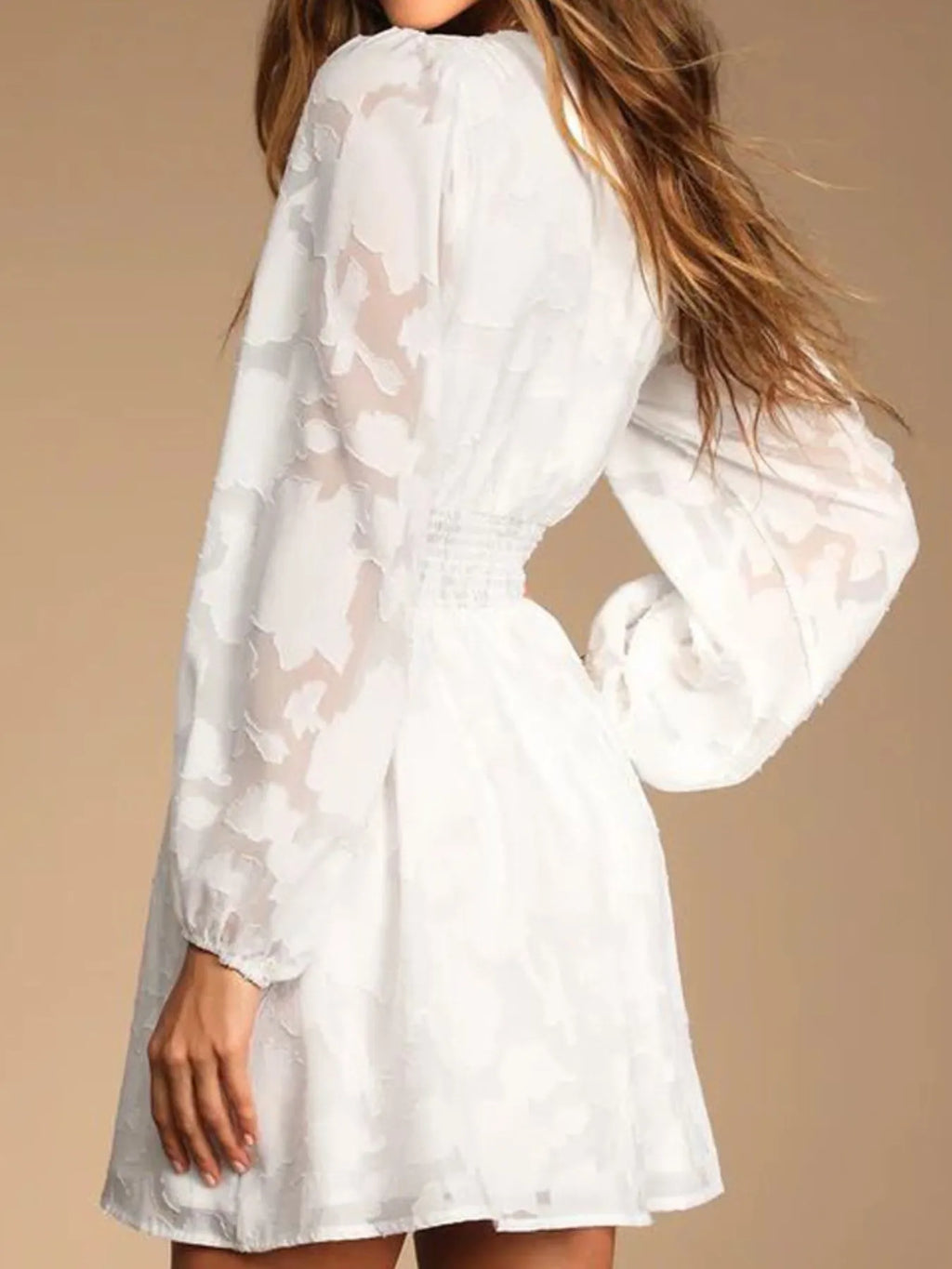 Smocked V-neck Balloon Sleeve Dress (7)
