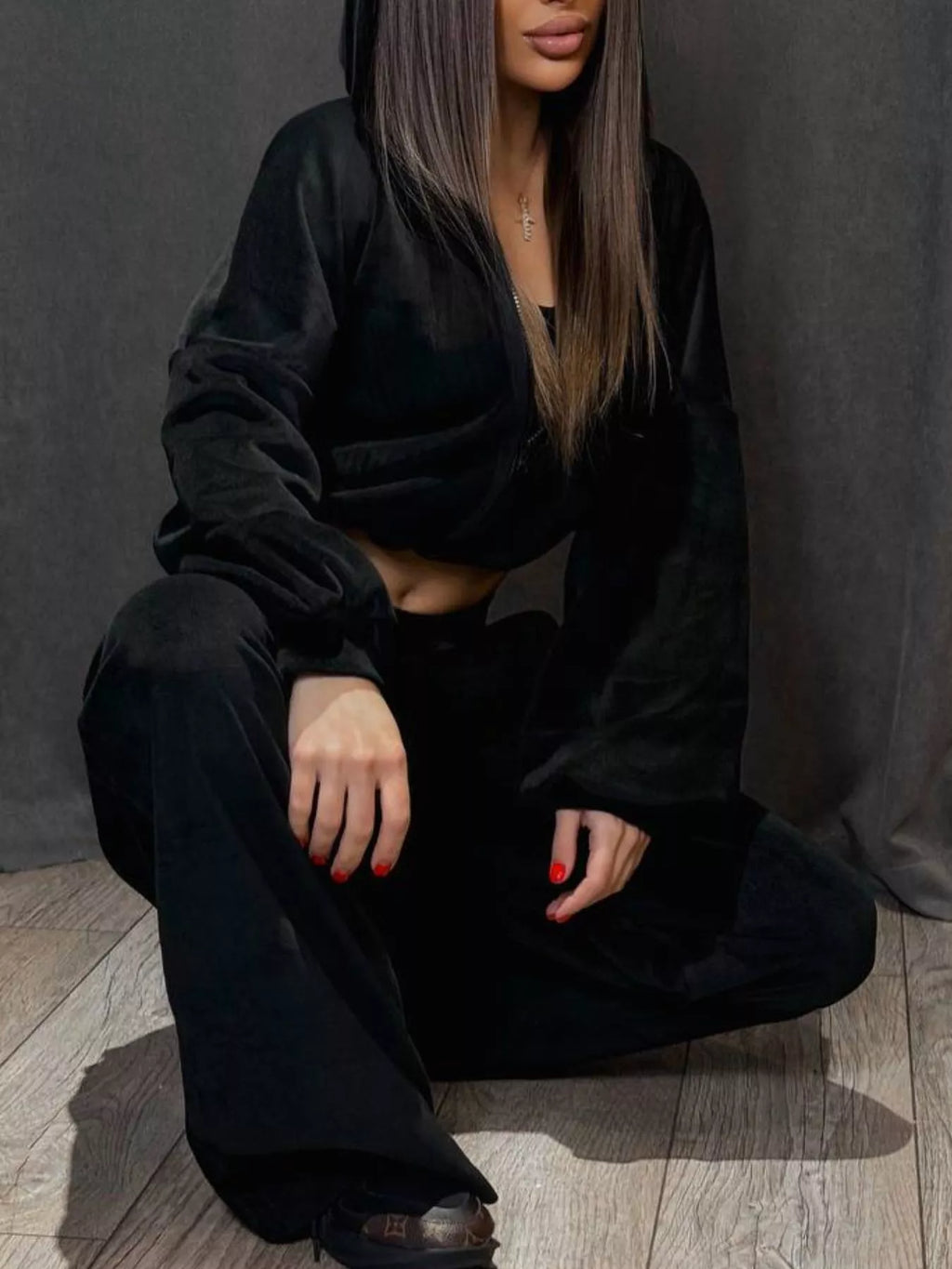 Zip Up Cropped Outerwear Pants Set (33)
