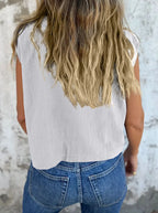 Full Size Button Down Cap Sleeve Linen Shirt Plus (17)