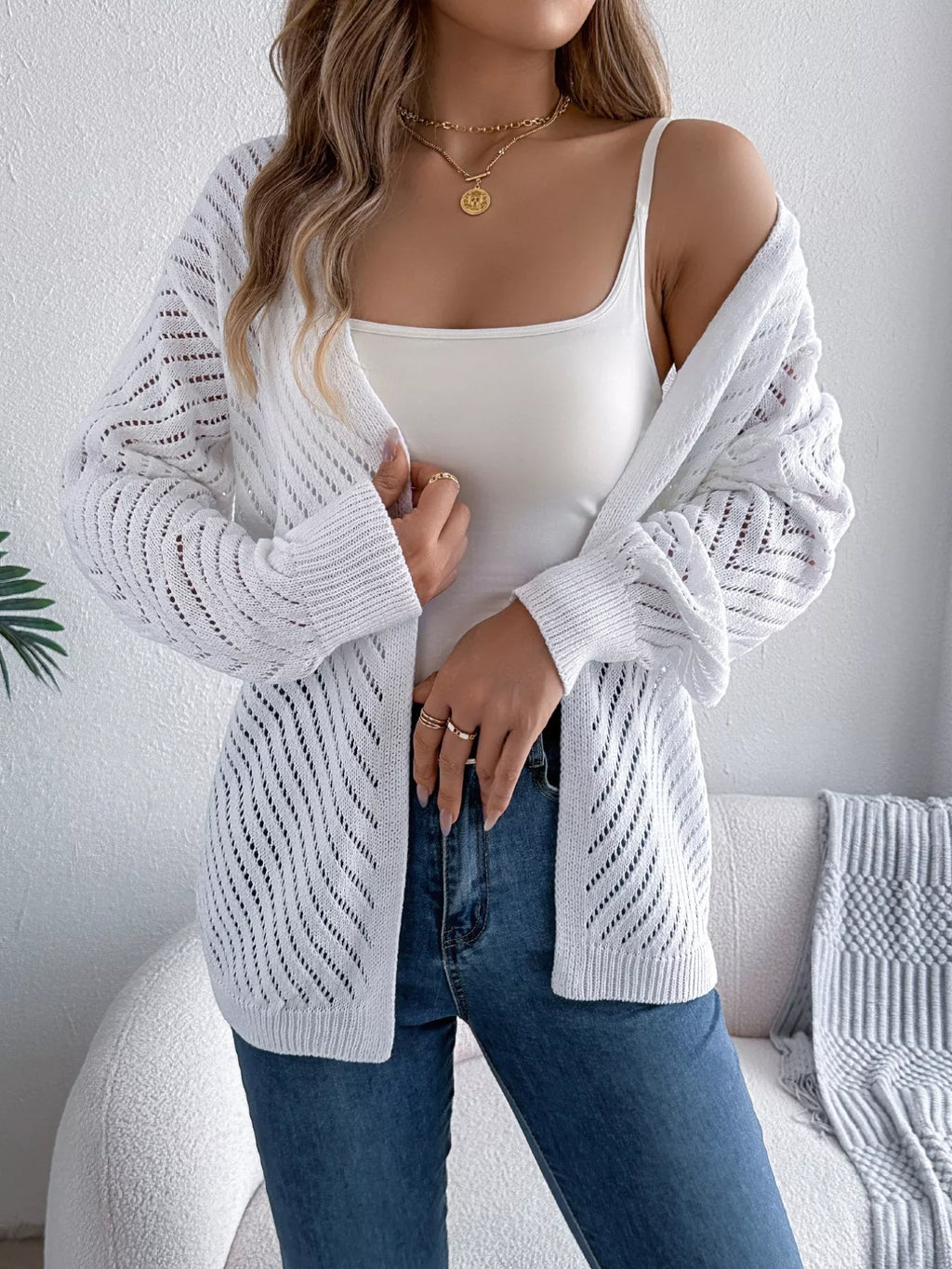 Openwork Open-front Long Sleeve Cardigan (6)