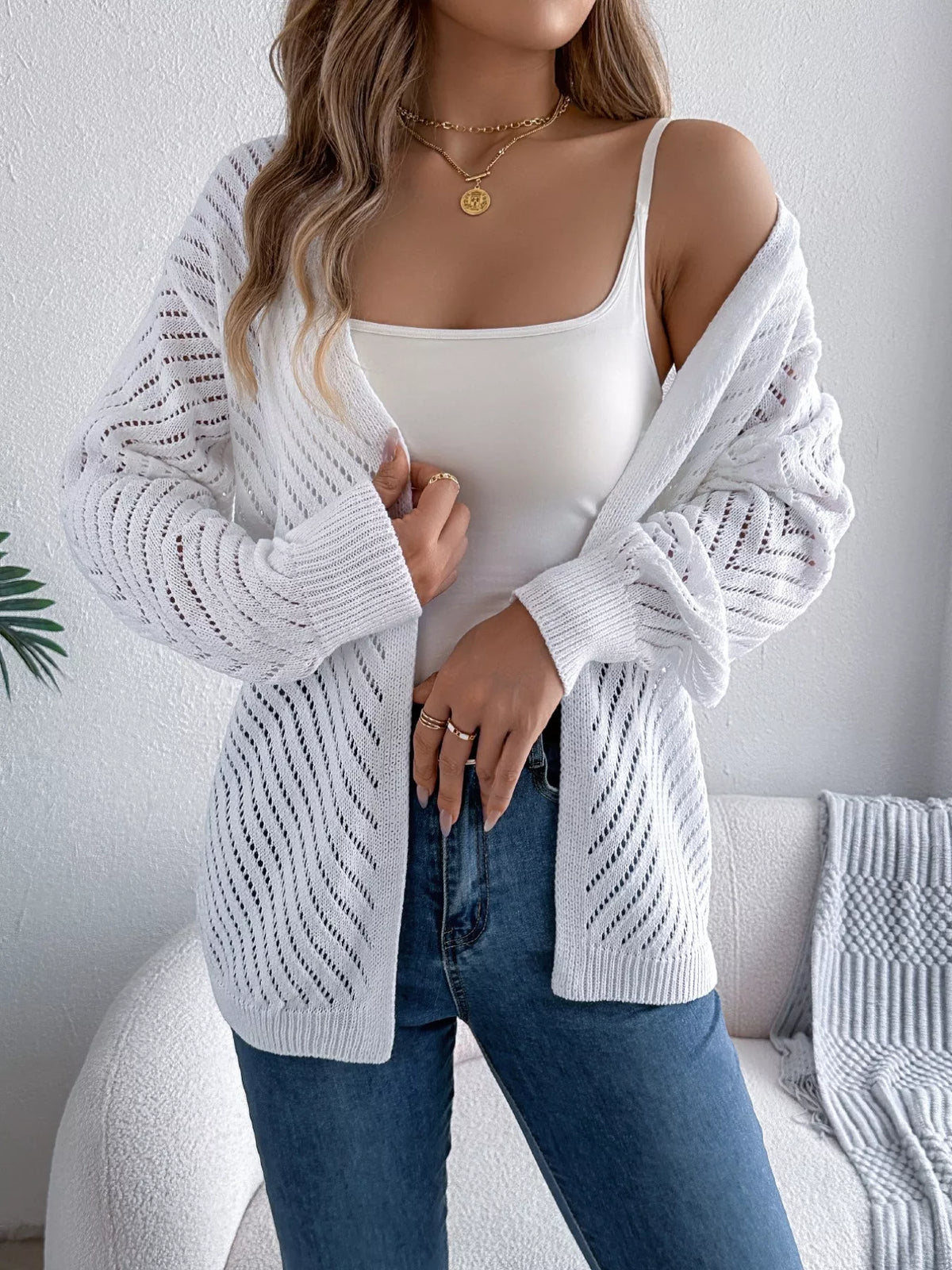 Openwork Open-front Long Sleeve Cardigan (6)