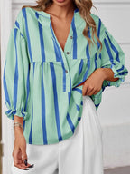 Striped Button Front Notched Blouse (2)