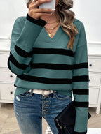 Striped Collared Neck Long Sleeve Sweater (19)