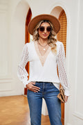 Contrast V-neck Long Sleeve Blouse
